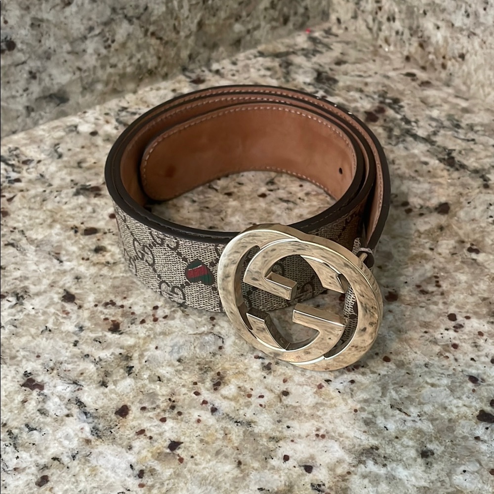 Gucci Tan and Brown Belt with Gold Buckle